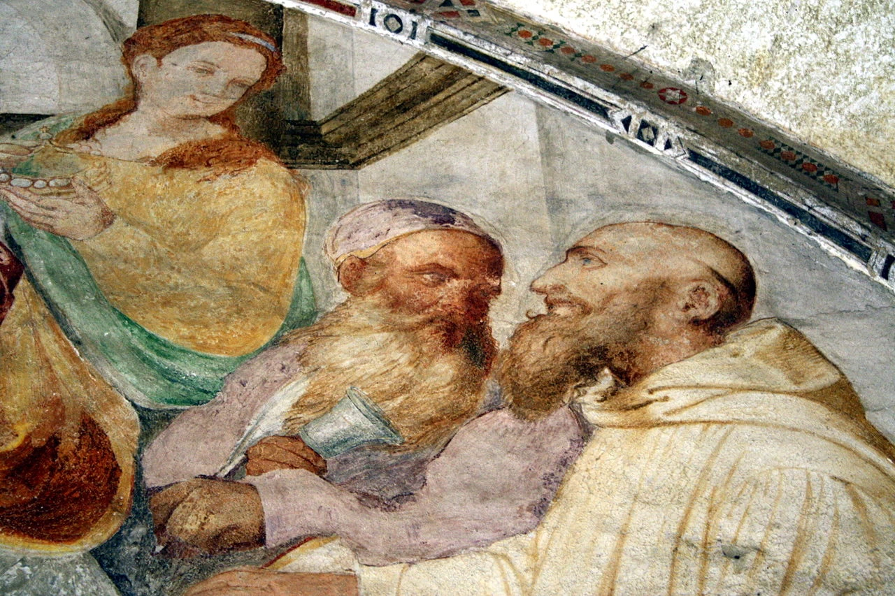 Madonna con Bambino onorata da Cistercensi - Abbazia di Chiaravalle, attribuito, dettaglio
